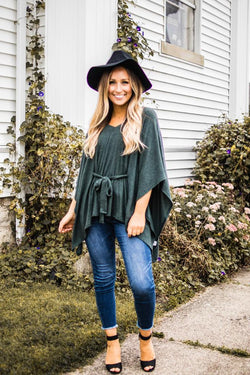 Olive Brushed Knit Poncho