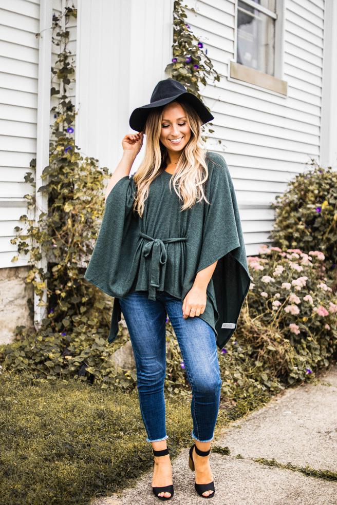 Olive Brushed Knit Poncho