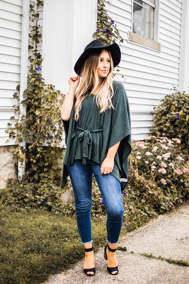 Olive Brushed Knit Poncho