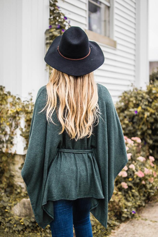 Olive Brushed Knit Poncho