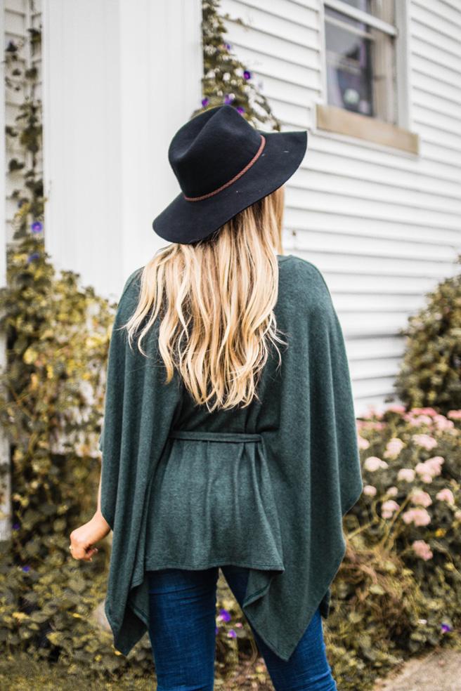 Olive Brushed Knit Poncho