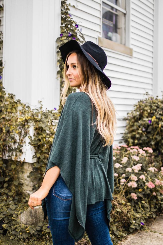 Olive Brushed Knit Poncho