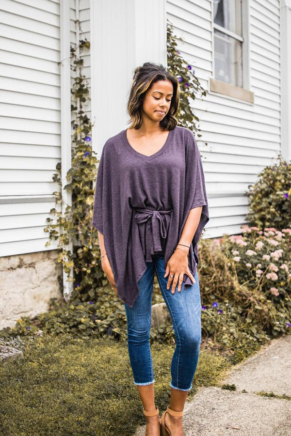 Dusty Purple Brushed Knit Poncho