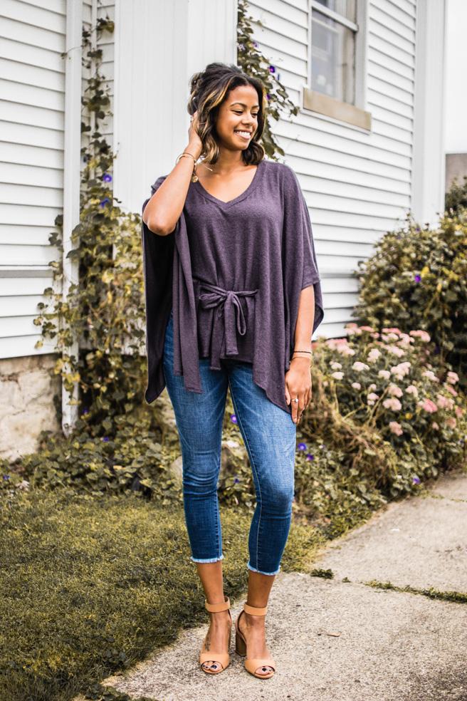 Dusty Purple Brushed Knit Poncho