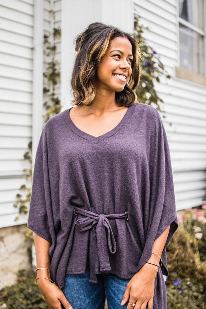 Dusty Purple Brushed Knit Poncho