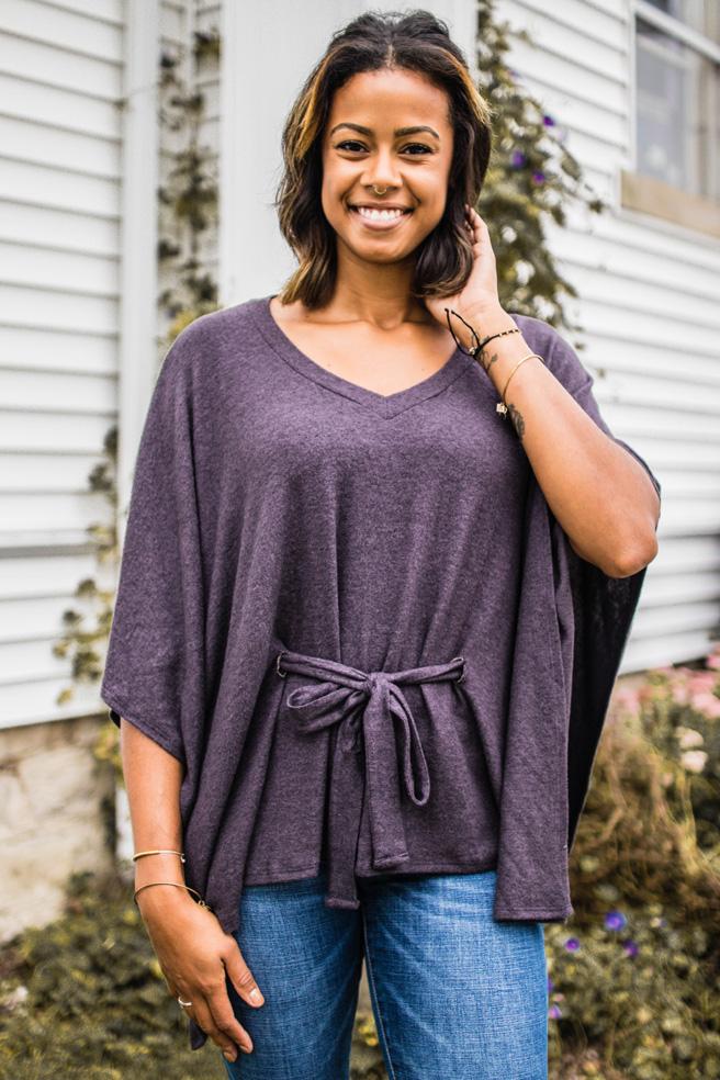 Dusty Purple Brushed Knit Poncho