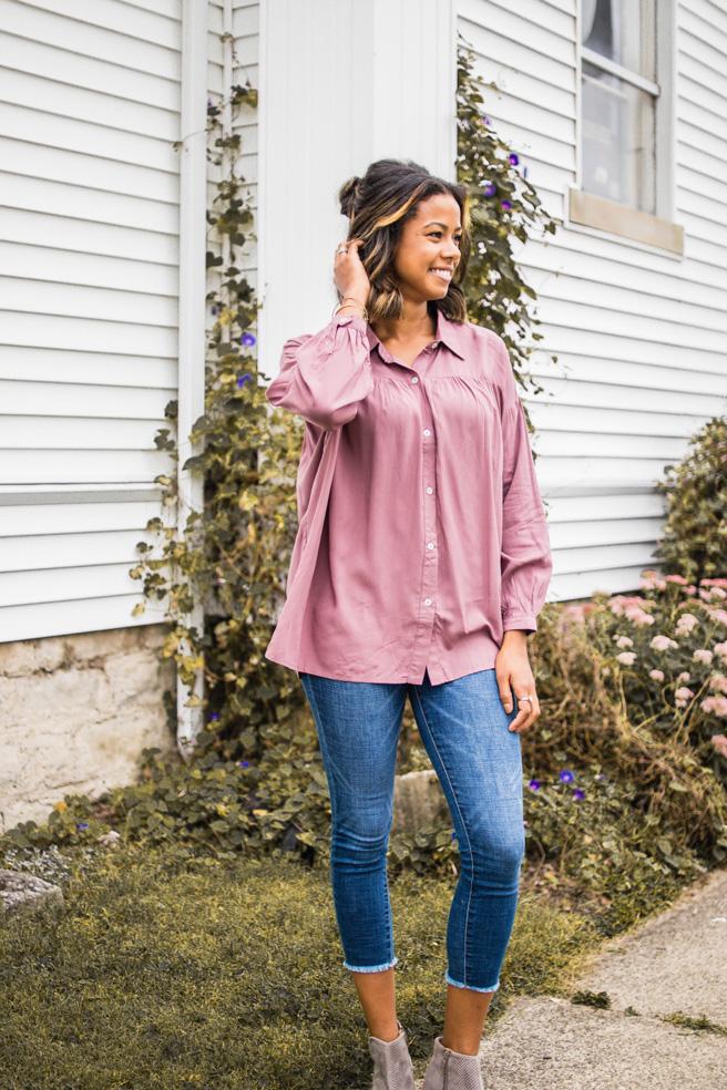 Mauve Tiered Button Down Shirt