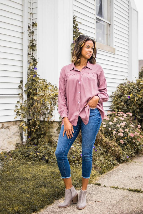 Mauve Tiered Button Down Shirt