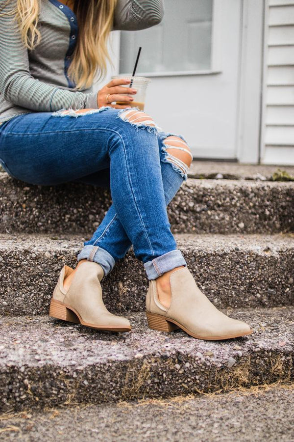 Taupe Leather Cutout Bootie