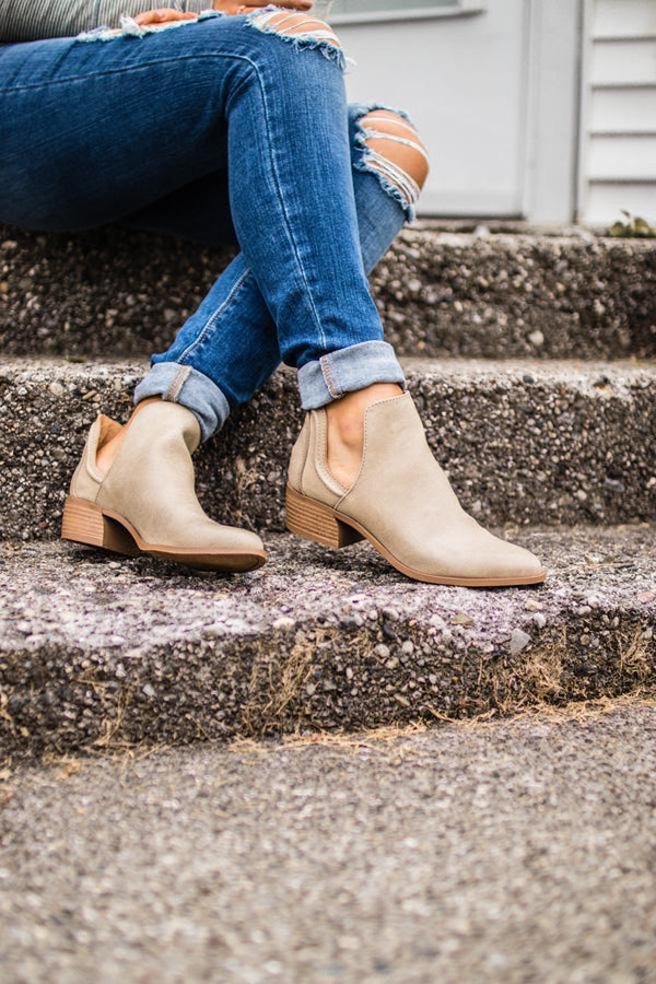 Taupe Leather Cutout Bootie