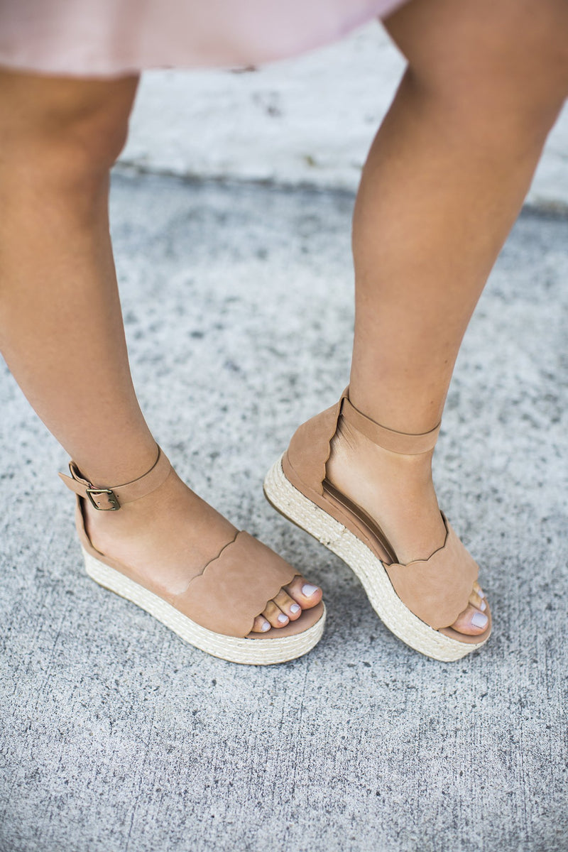 Camel Scalloped Platform Sandal