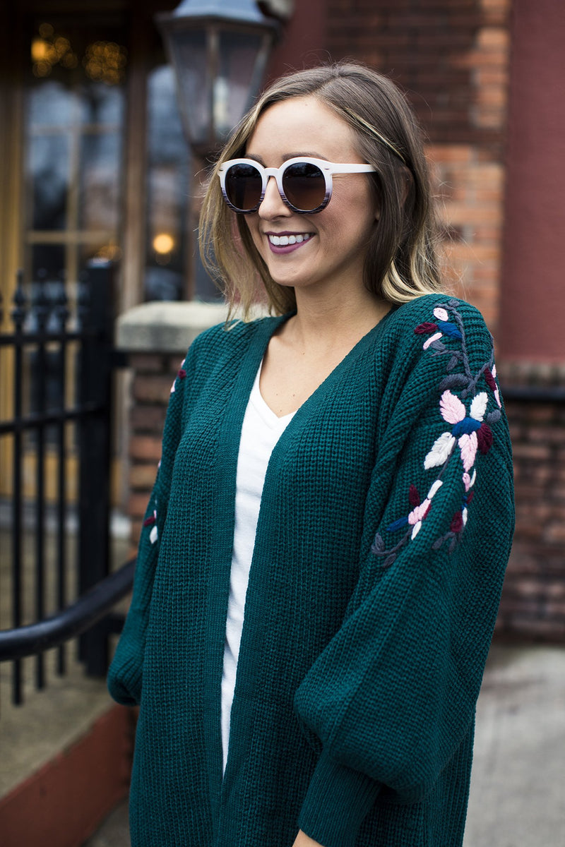 Green Embroidered Cardigan