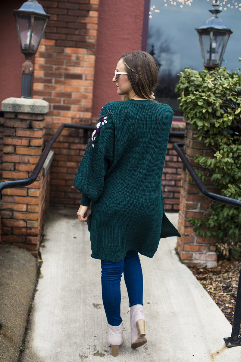 Green Embroidered Cardigan