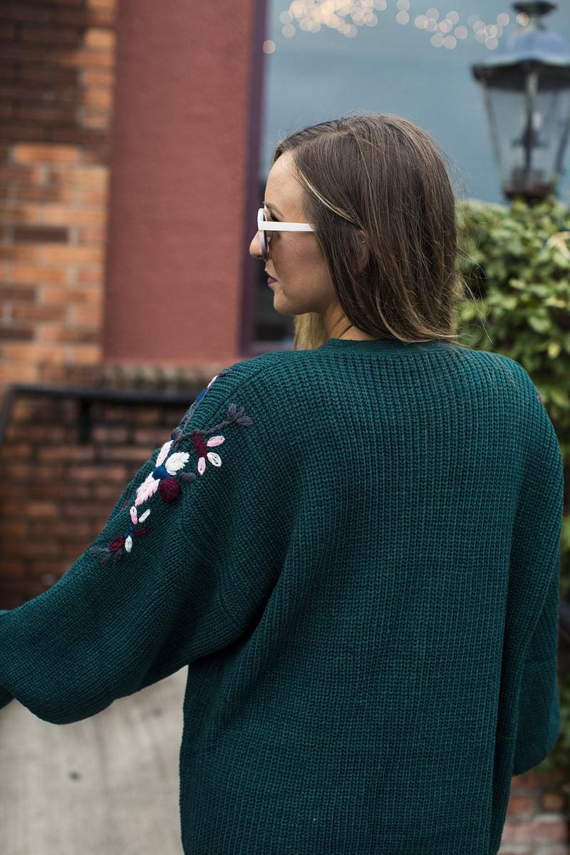 Green Embroidered Cardigan