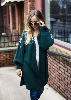 Green Embroidered Cardigan