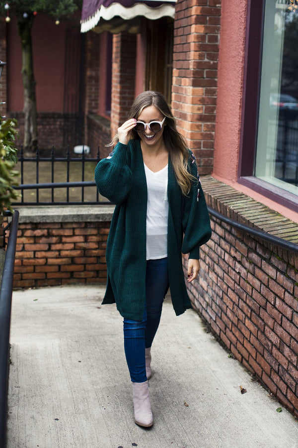 Green Embroidered Cardigan