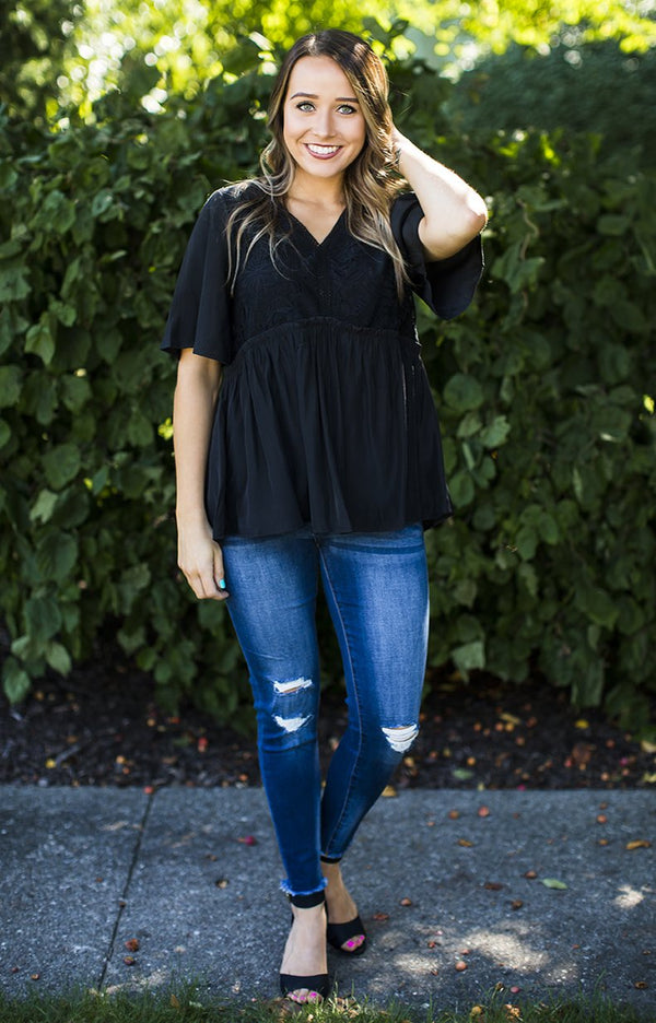 Black Lace Front Blouse