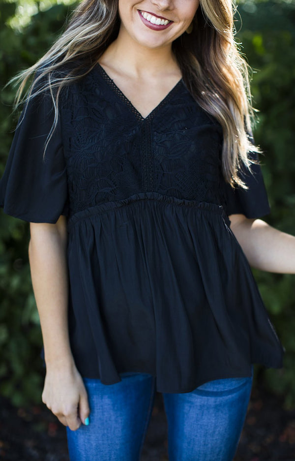 Black Lace Front Blouse