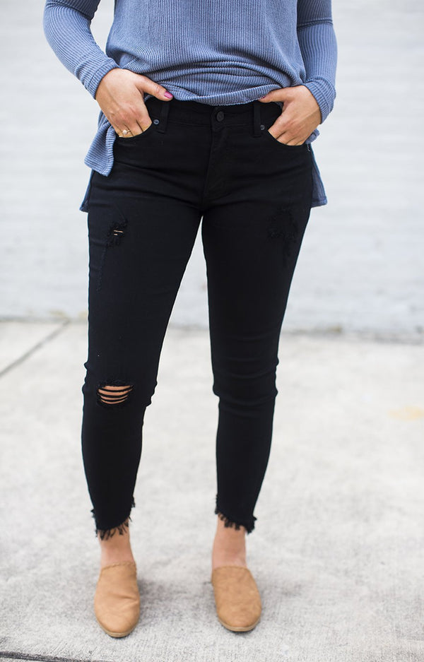 Kan Can Black Distressed Ankle Skinnies