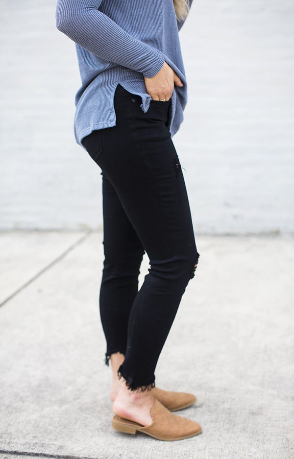 Kan Can Black Distressed Ankle Skinnies