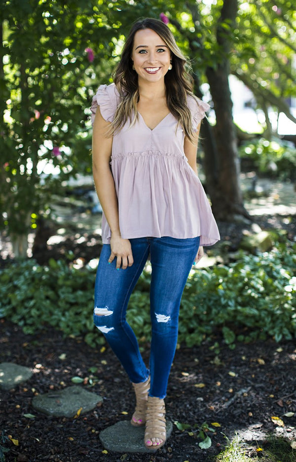 Mauve Flutter Sleeve Blouse