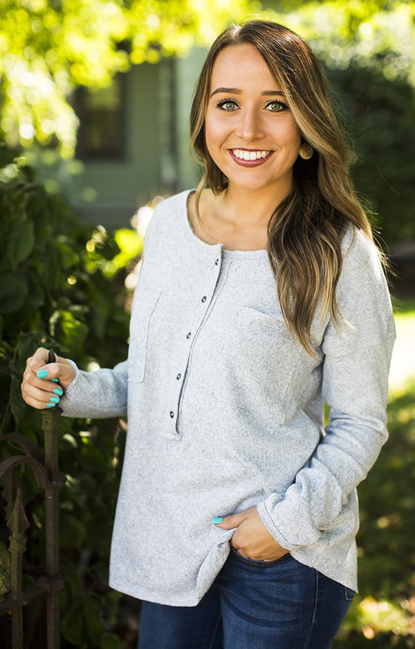 Heather Grey Round Neck Henley Top