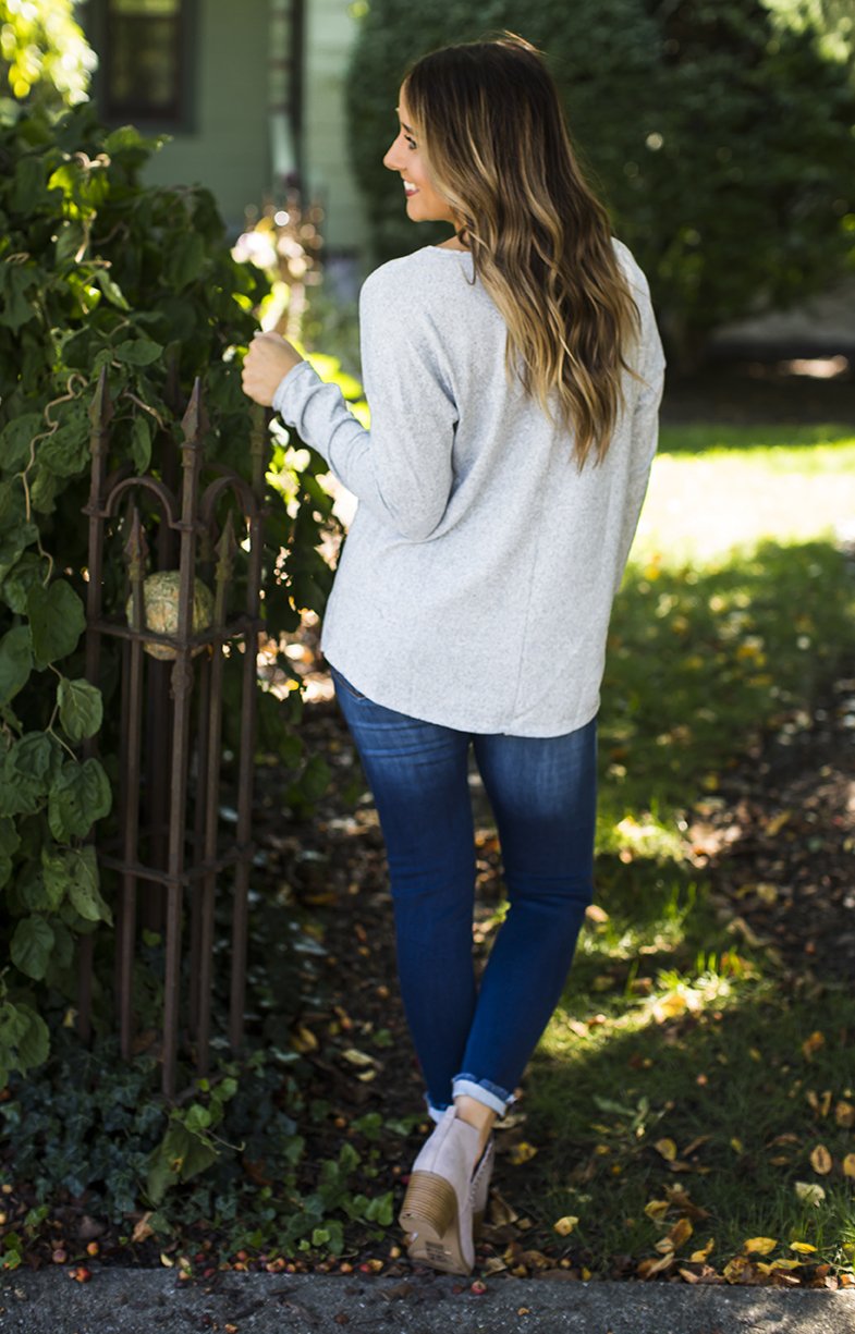 Heather Grey Round Neck Henley Top