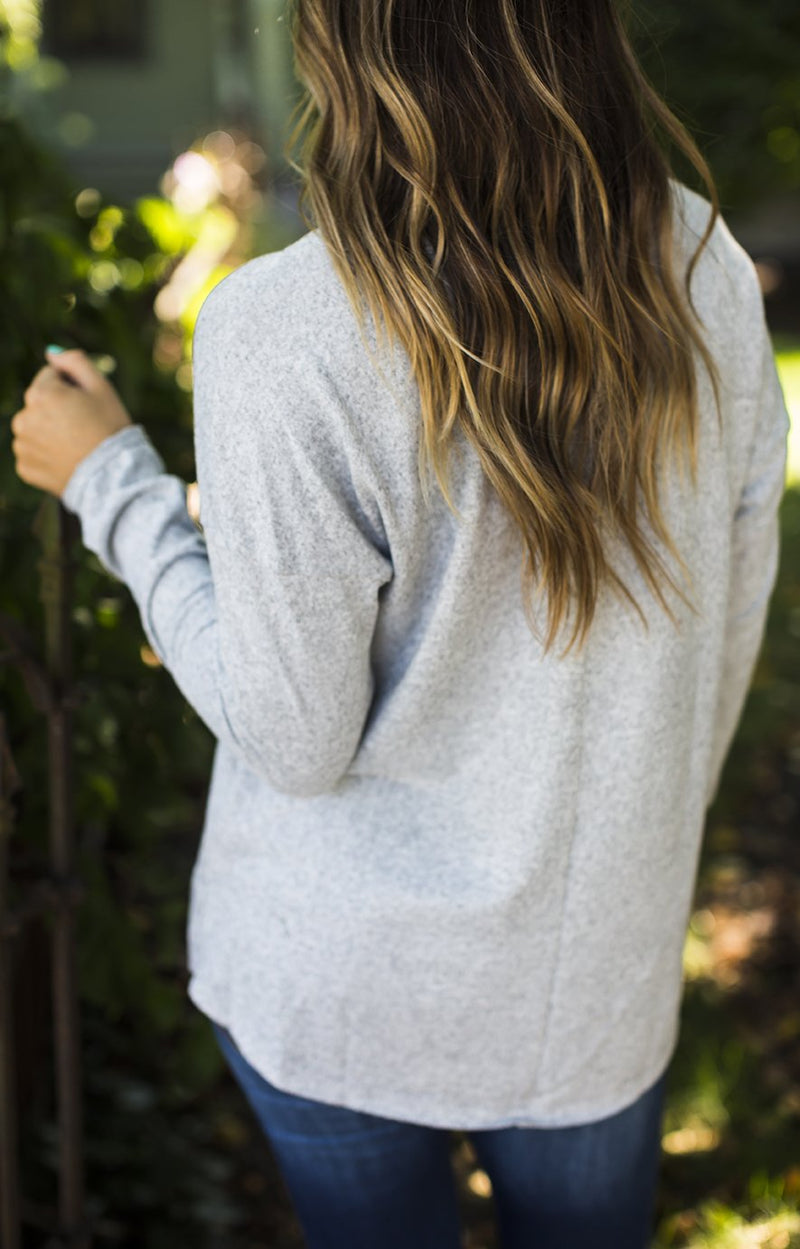 Heather Grey Round Neck Henley Top