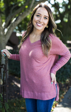 Marsala Long Sleeve V Neck