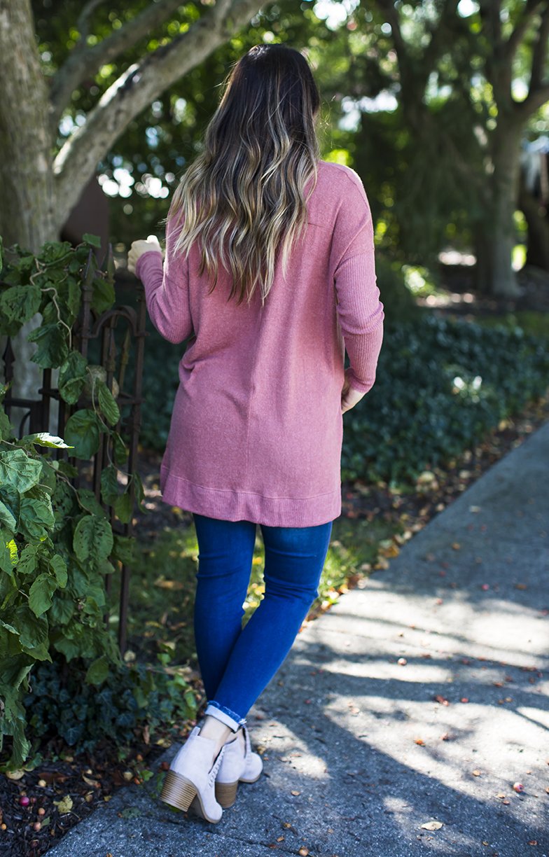 Marsala Long Sleeve V Neck