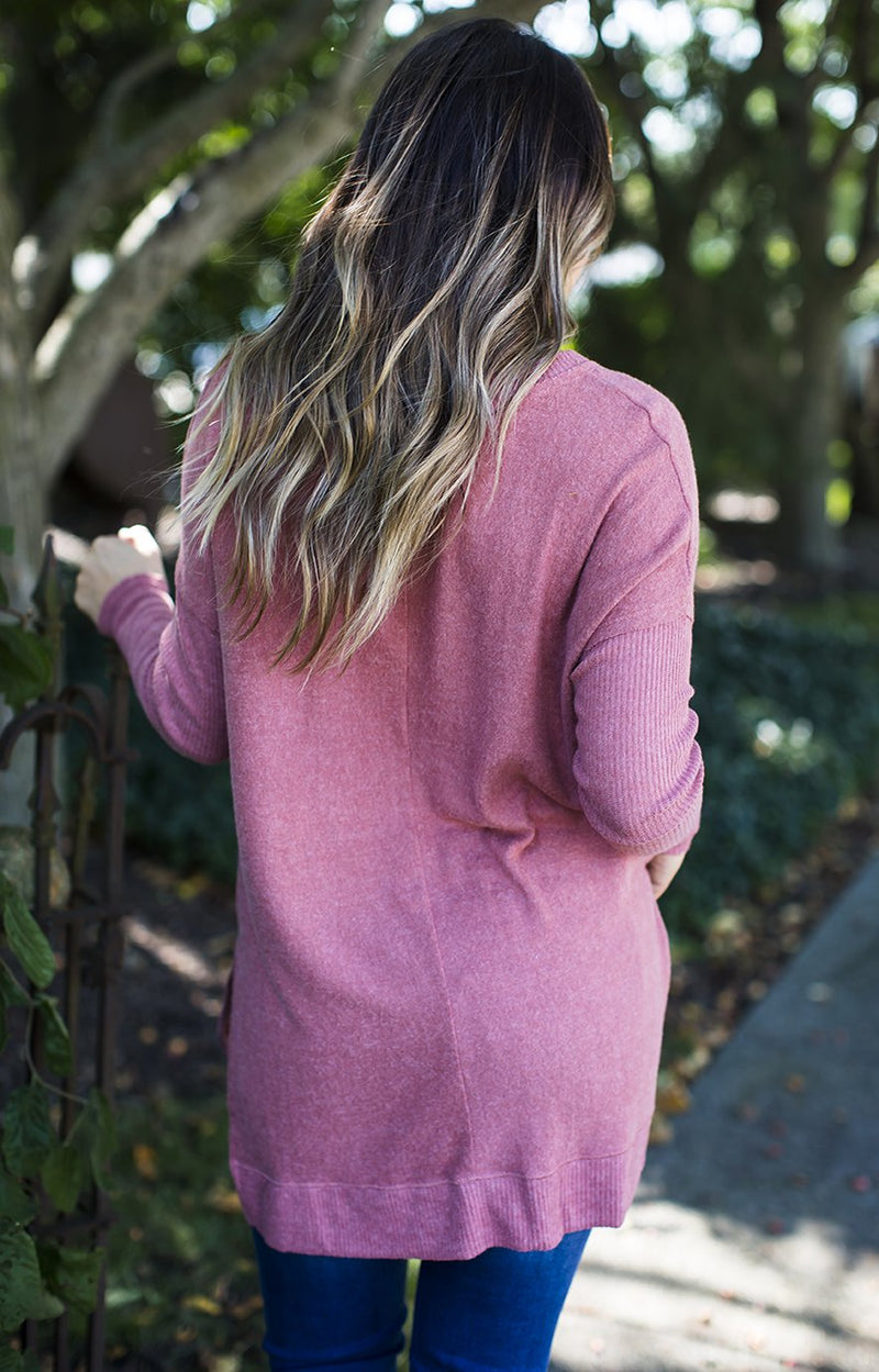 Marsala Long Sleeve V Neck