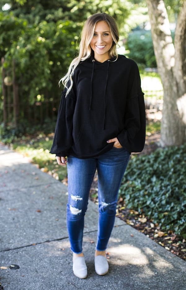 Black Puff Sleeve Hoodie