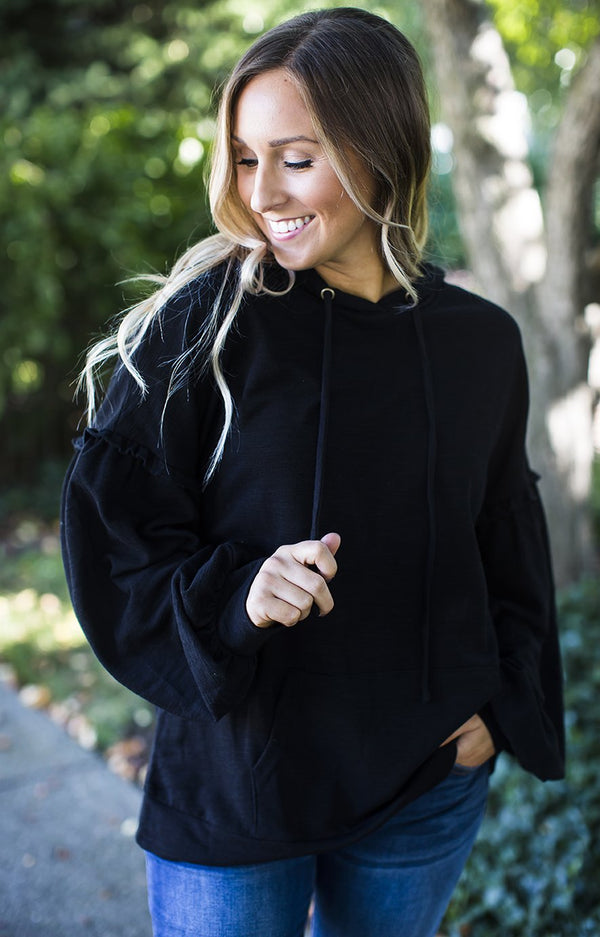 Black Puff Sleeve Hoodie