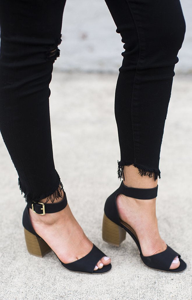 Black Ankle Strap Chunky Heel