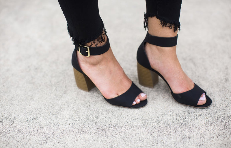 Black Ankle Strap Chunky Heel