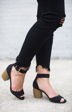 Black Ankle Strap Chunky Heel