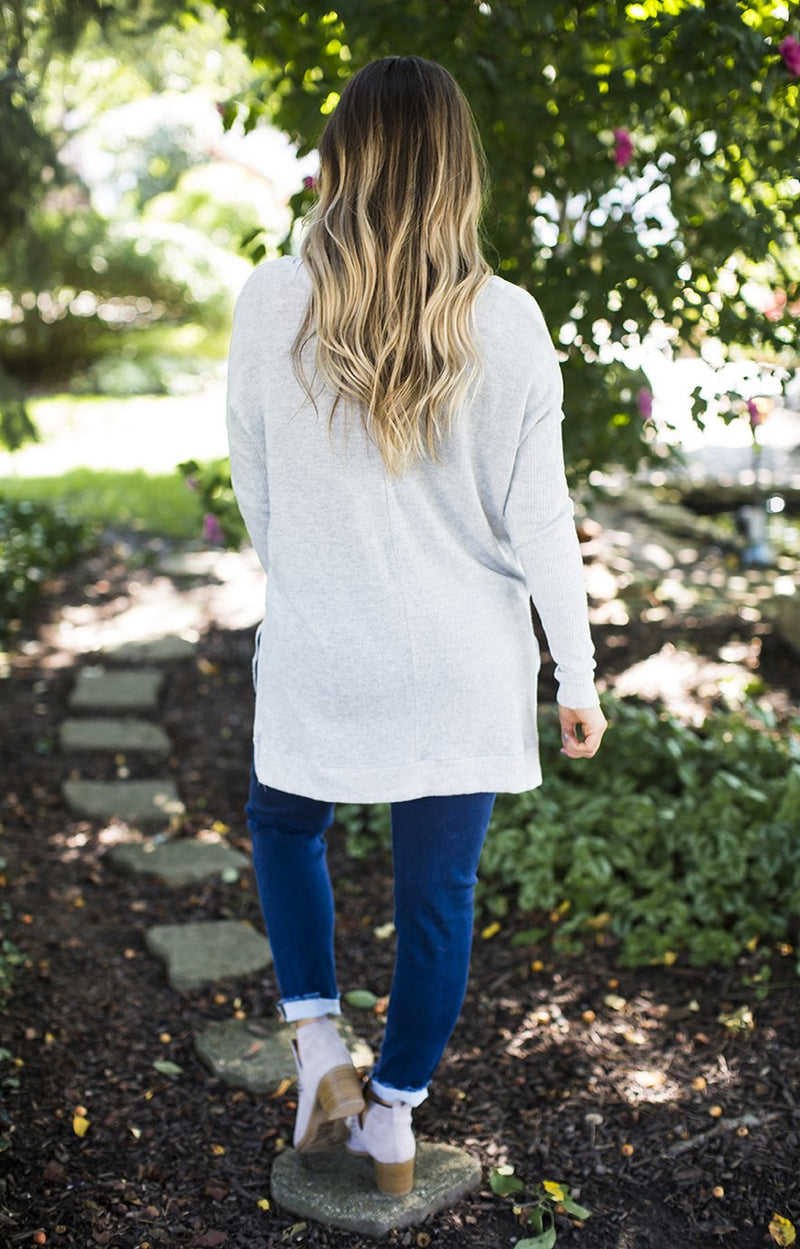 Grey Long Sleeve V Neck