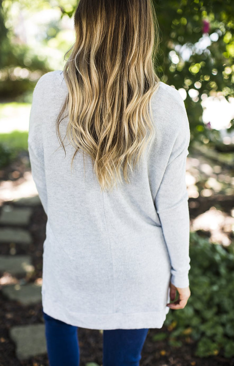 Grey Long Sleeve V Neck