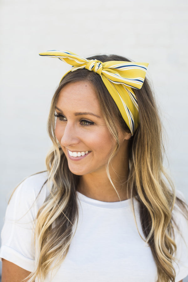 Yellow Striped Bow Headband