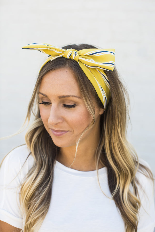 Yellow Striped Bow Headband