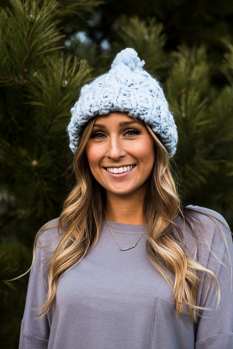 Dusty Blue Pom Pom Hat