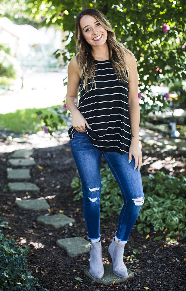 Black/White Striped Ribbed Tank