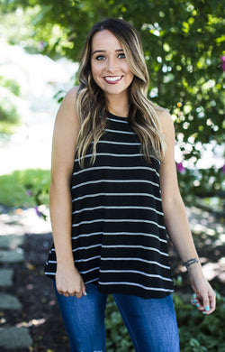 Black/White Striped Ribbed Tank