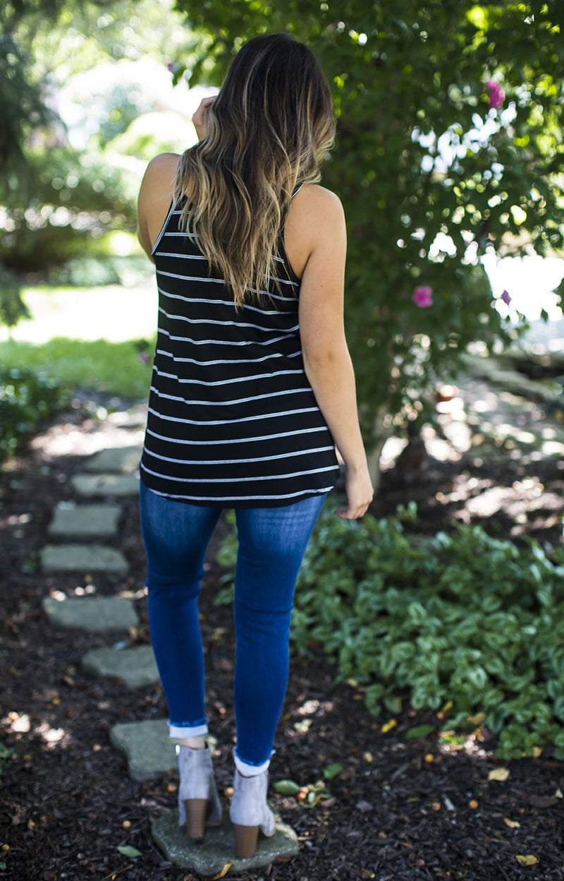 Black/White Striped Ribbed Tank