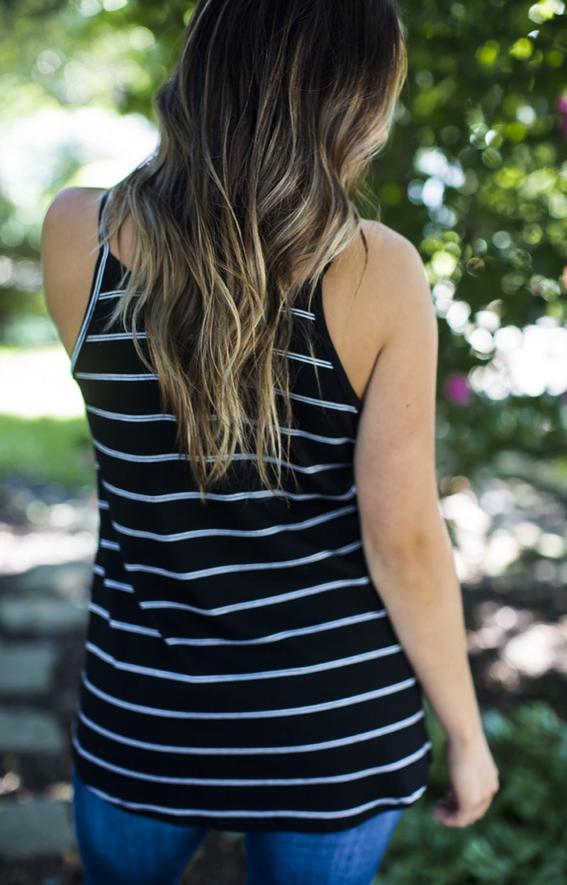 Black/White Striped Ribbed Tank