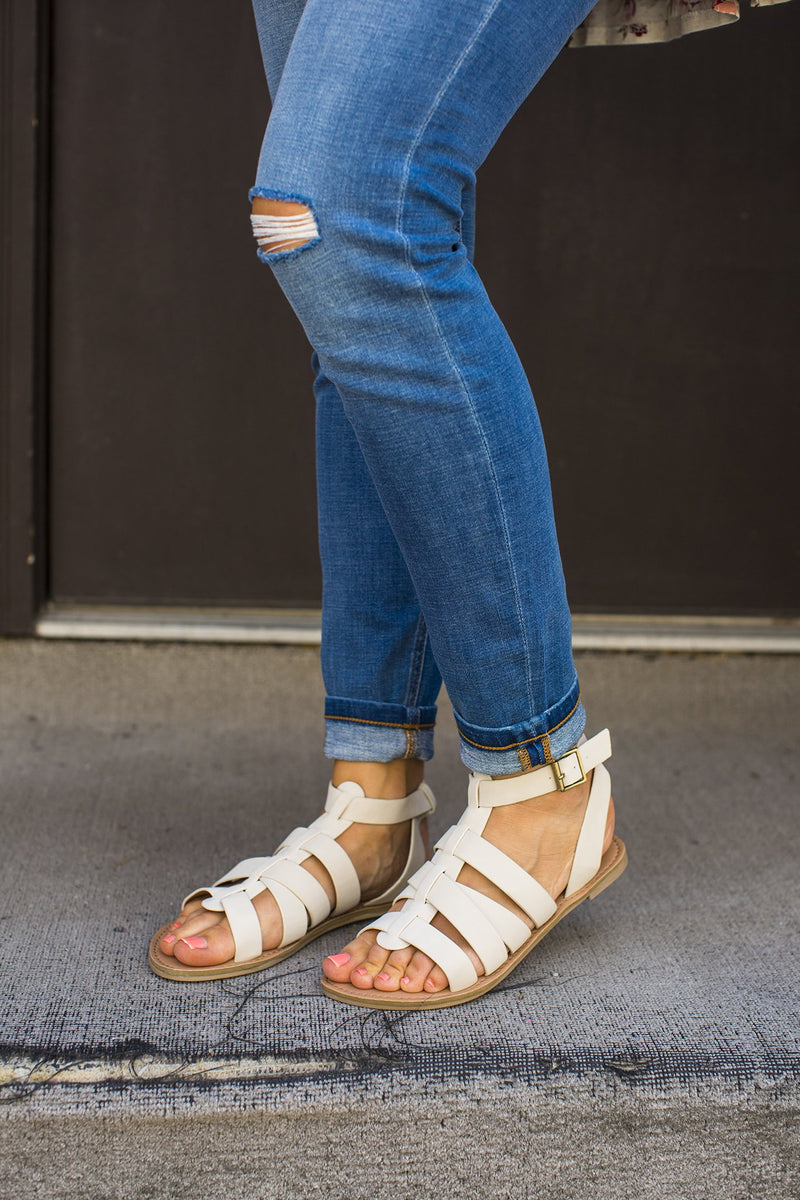 Stone Strappy Flat Sandal