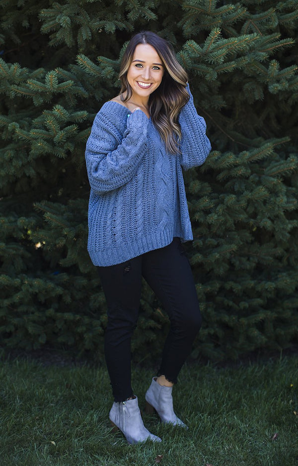 Smokey Blue Cable Knit Sweater