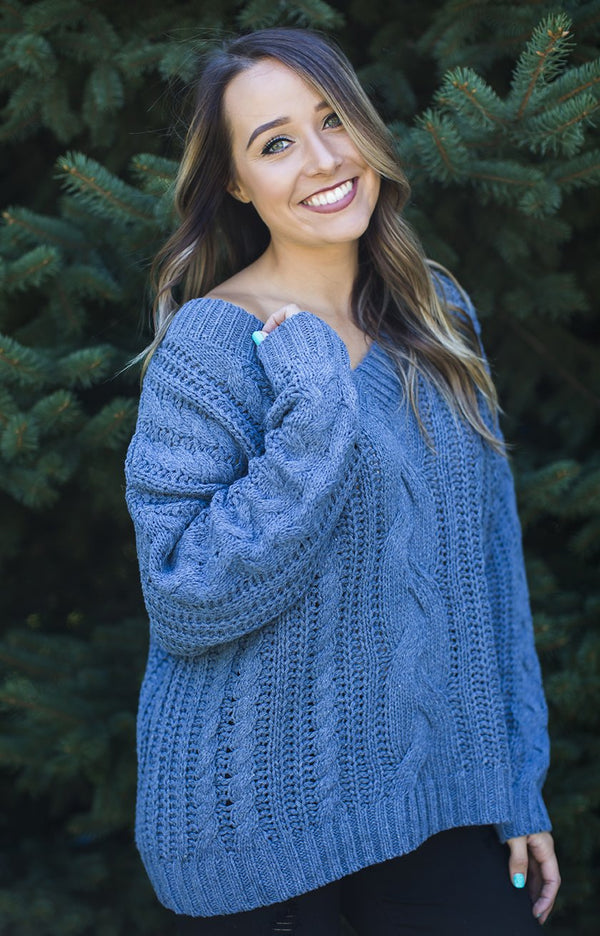 Smokey Blue Cable Knit Sweater