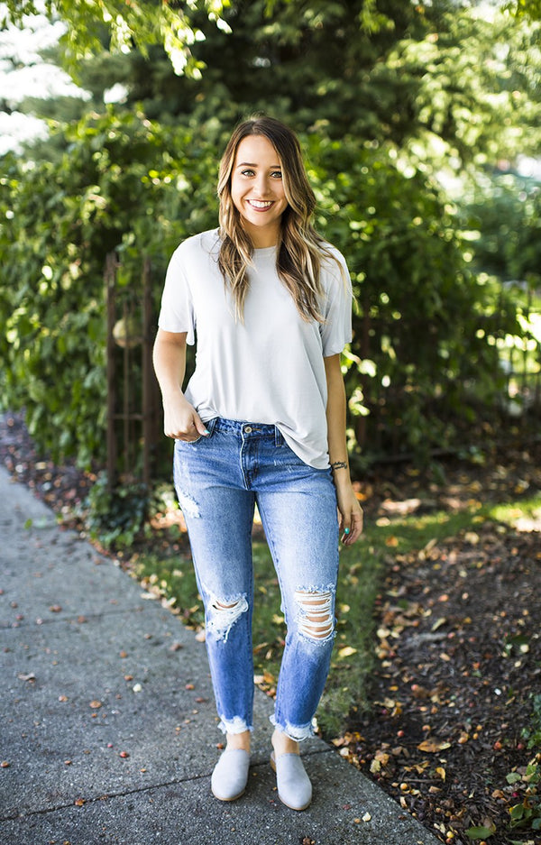 Cloud Grey Round Neck Tee