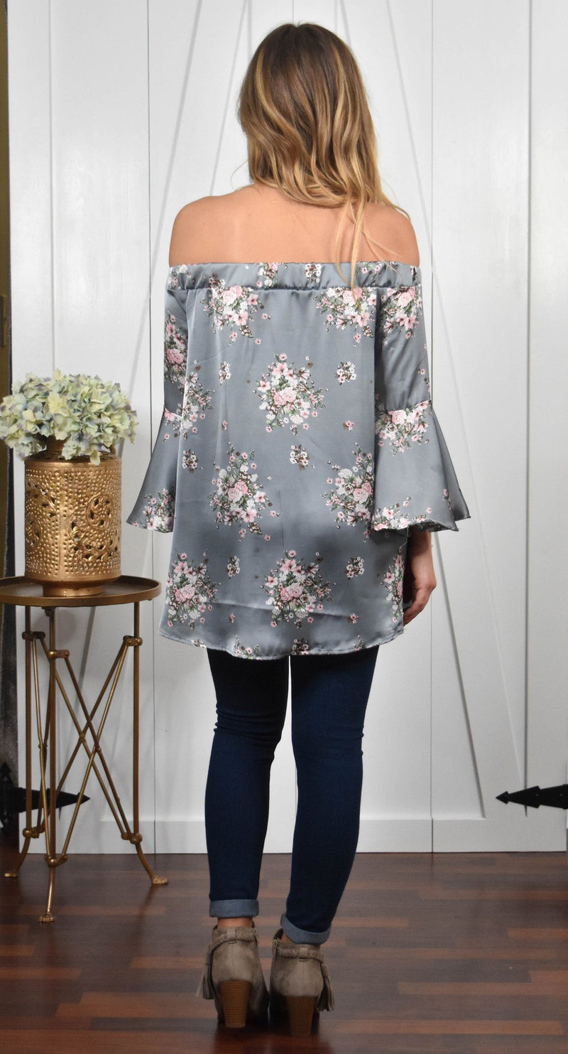 Floral Bell Sleeve Off The Shoulder Top